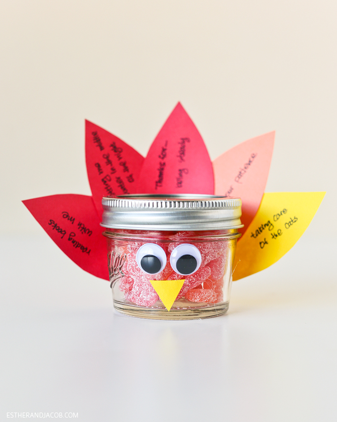 diy mason jar turkey / thanksgiving crafts for kids. mason jars crafts. thanksgiving craft ideas. diy thanksgiving crafts. on gratitude and expressing gratitude.