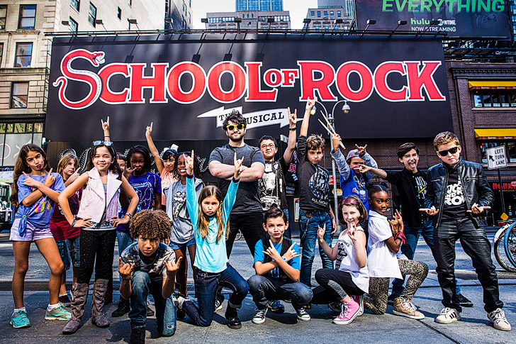 School of Rock the Musical on Broadway: Alex Brightman and the Kids at the Winter Garden Theater NYC.