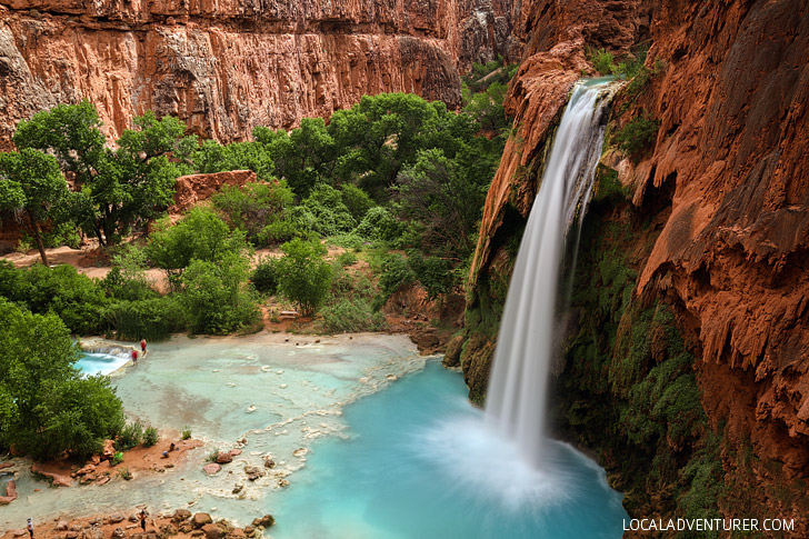Havasu Falls - It is the most famous waterfall located in the Havasupai Indian Reservation. It's 1.5 miles from Supai Village and is 90 -100 ft tall // localadventurer.com