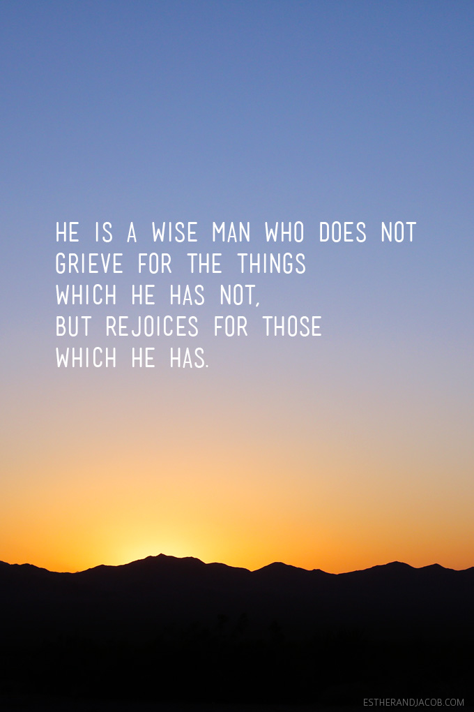 He is a wise man who does not grieve for the things which he has not, but rejoices for those which he has. Epictetus quote.