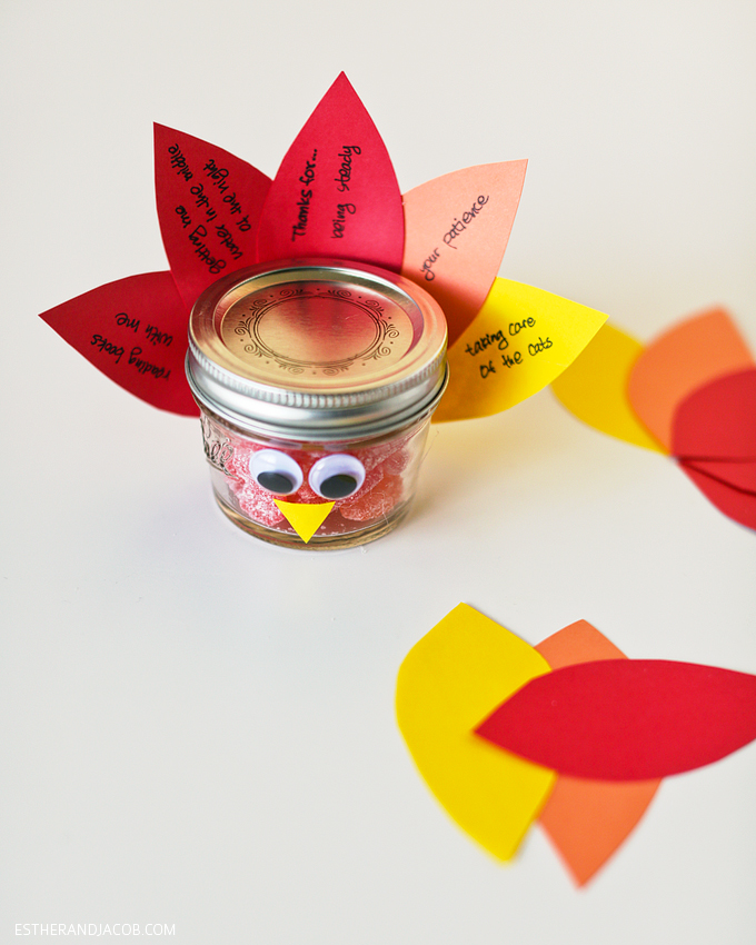 diy mason jar turkey / thanksgiving crafts for kids. mason jars crafts. thanksgiving craft ideas. diy thanksgiving crafts. on gratitude and expressing gratitude.