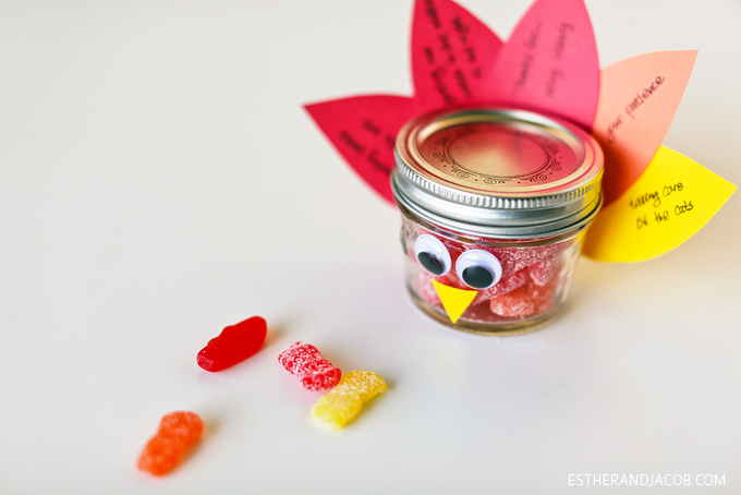 diy mason jar turkey / thanksgiving crafts for kids. mason jars crafts. thanksgiving craft ideas. diy thanksgiving crafts. on gratitude and expressing gratitude.