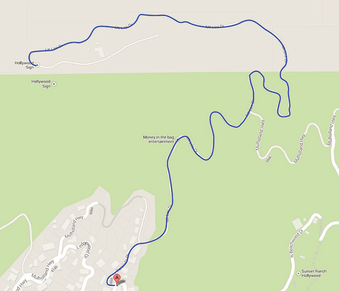 hollywood sign hike map.