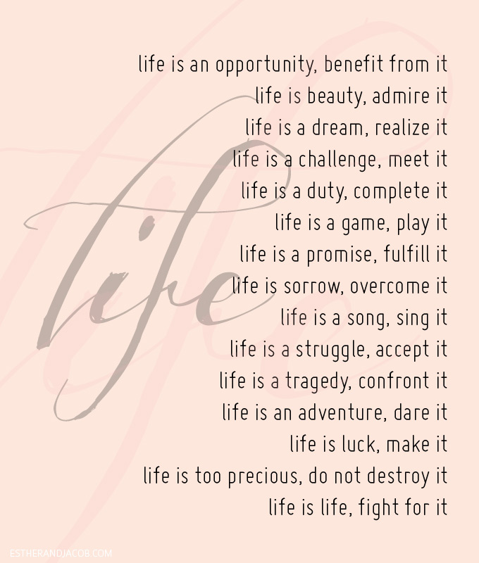 Life is an opportunity, benefit from it. Life is beauty, admire it. Life is a dream, realize it. Life is a challenge, meet it. Life is a duty, complete it. Life is a game, play it. Life is a promise, fulfill it. Life is sorrow, overcome it. Life is a song, sing it. Life is a struggle, accept it. Life is a tragedy, confront it. Life is an adventure, dare it. Life is luck, make it. Life is too precious, do not destroy it. Life is life, fight for it. Week 16 of practicing gratitude and learning life lessons from the life of mother teresa. Quotes by mother teresa of Calcutta. Mother teresa quotes mother teresa. On gratitude. Quotes from Mother Teresa. I am grateful for the life of Mother Teresa. Mother Teresa Quotes Mother Teresa.