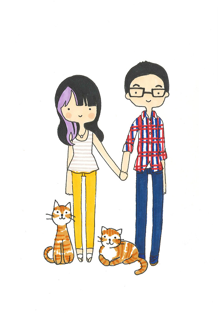 Custom Family Portrait Illustration by Catplusmouse.