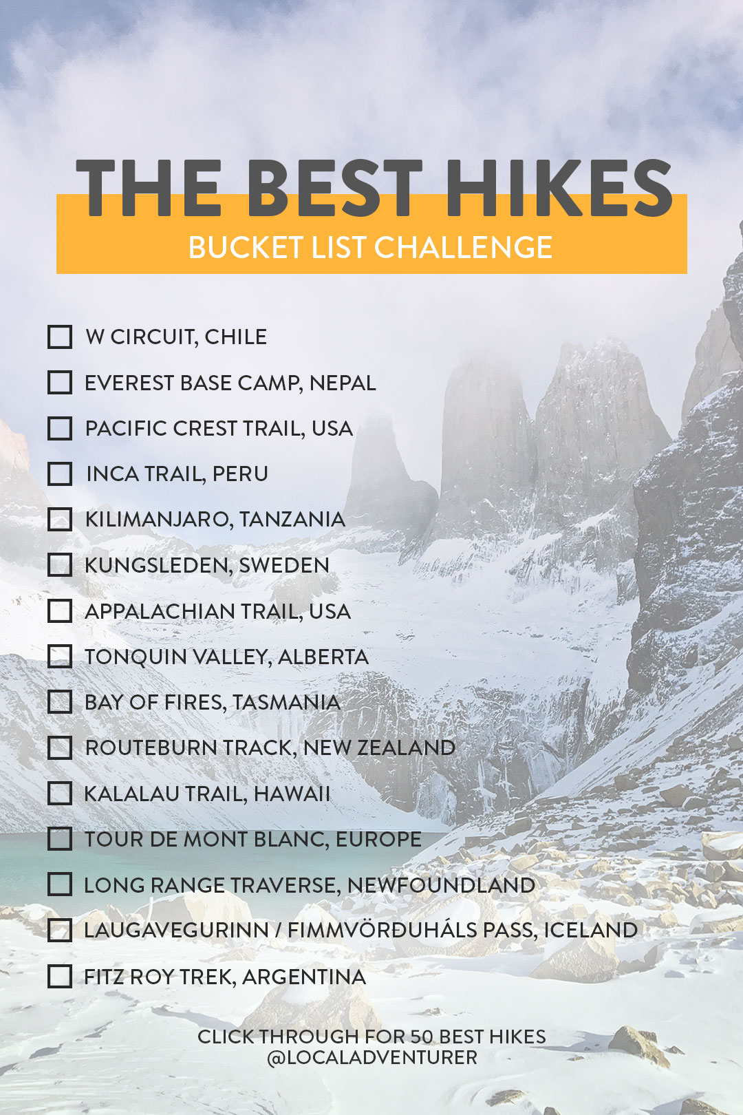 Best Hikes of the World Bucket List Challenge // Local Adventurer #hiking #bucketlist