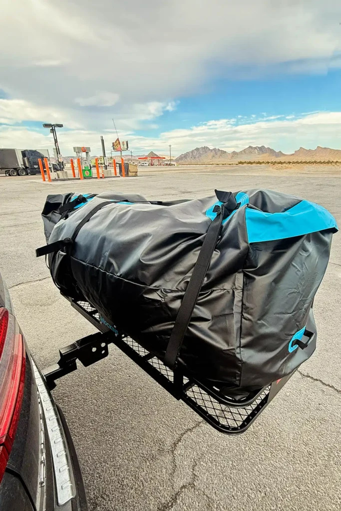 Mockins hitch carrier with cargo bag