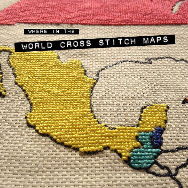Cross Stitch World Map (15 Creative Ways to Keep Track of Your Travels).