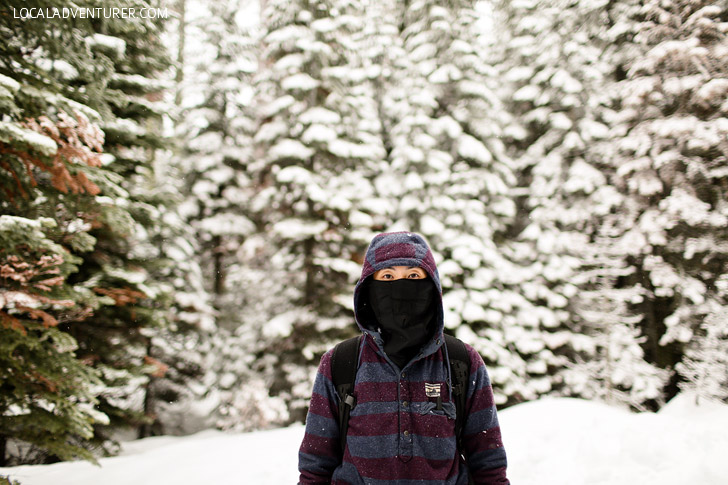 Testing out our balaclava in Yosemite Snow.