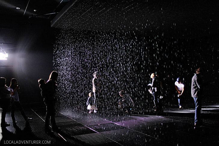 The Rain Exhibit LACMA - Random International combines art and technology to allow you to walk through the rain without getting wet.