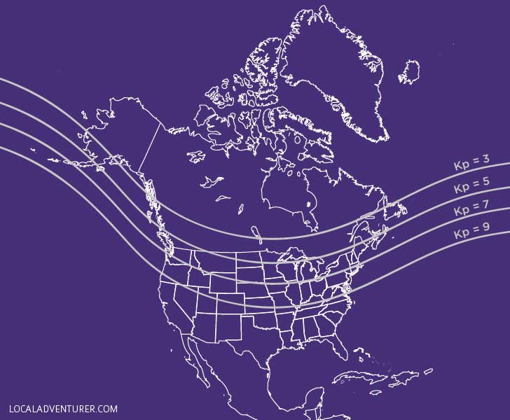 Aurora Activity - Kp Index Map North America // localadventurer.com