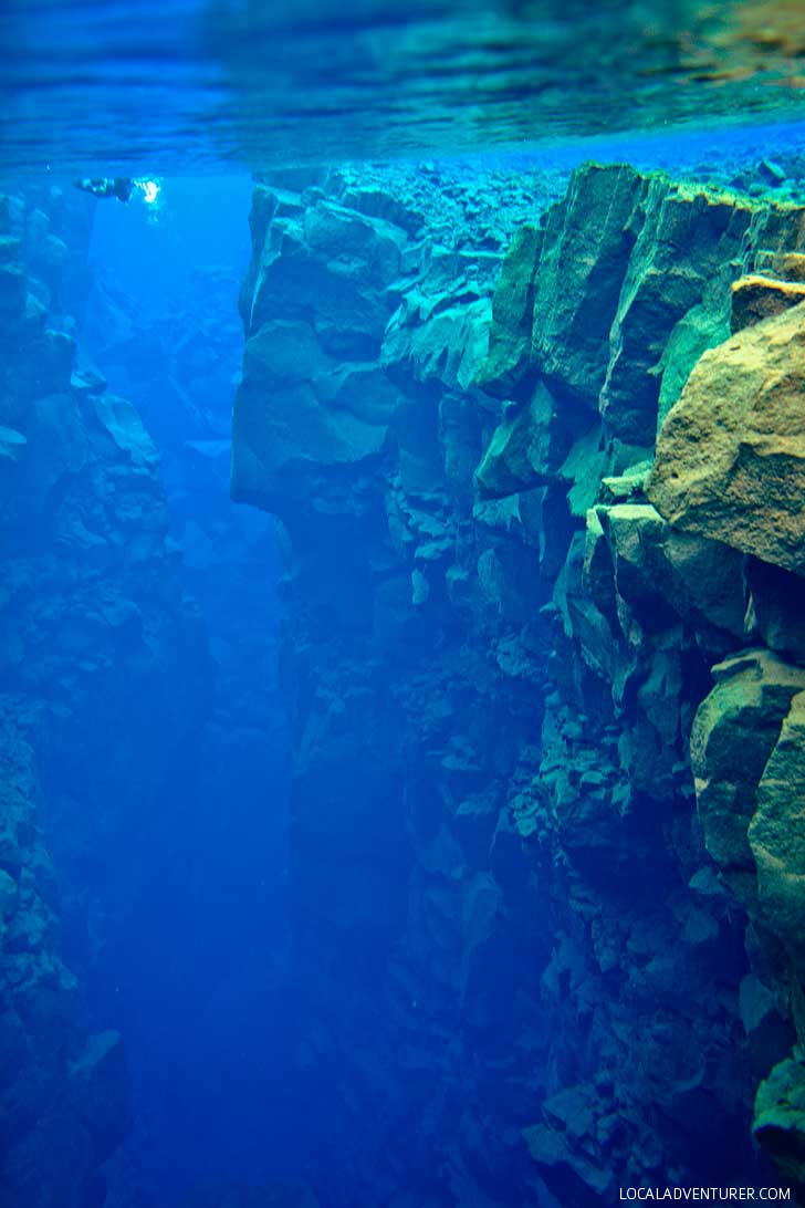 Silfra Snorkeling in Thingvellir National Park Iceland - Snorkel in the Silfra fissure between the North American and Eurasian continental plates. The underwater visibility is over 100 m and the water is pristine and drinkable during your dive or snorkel // localadventurer.com