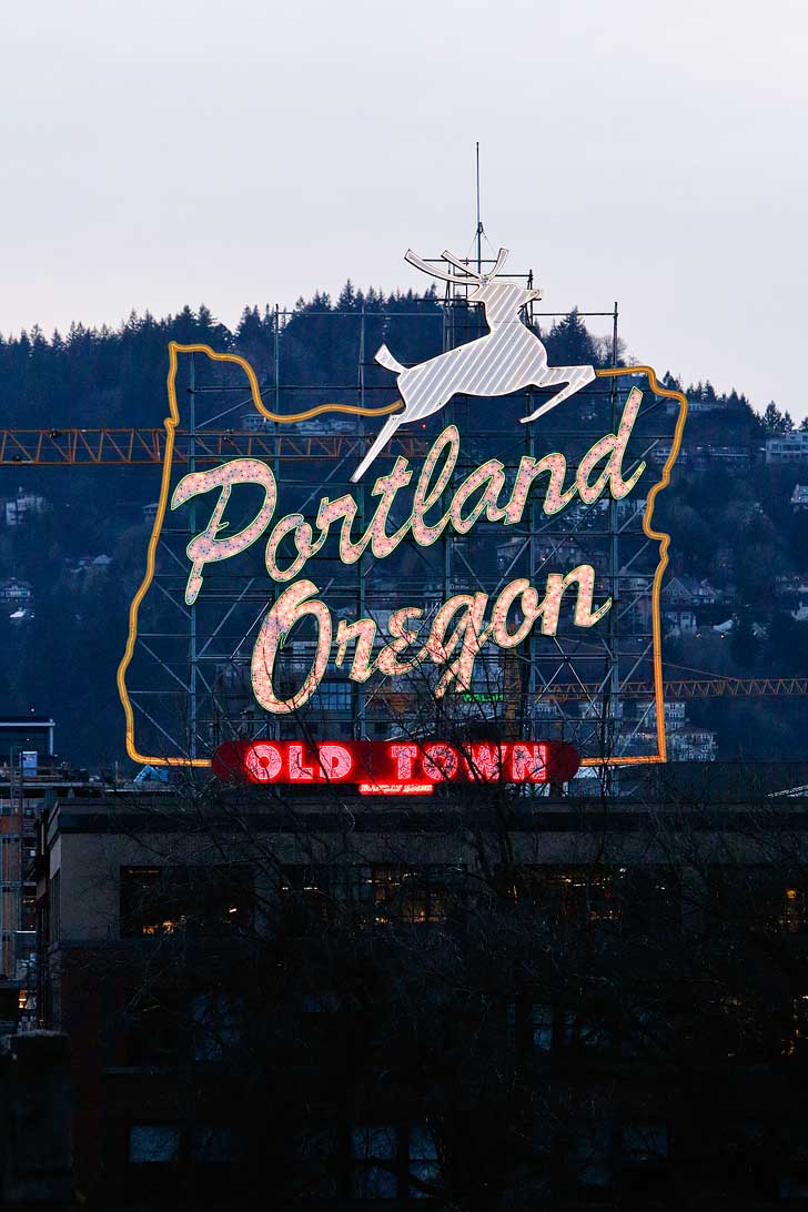 Historic Portland White Stag Sign + 25 Best Places to Take Pictures in Portland Oregon