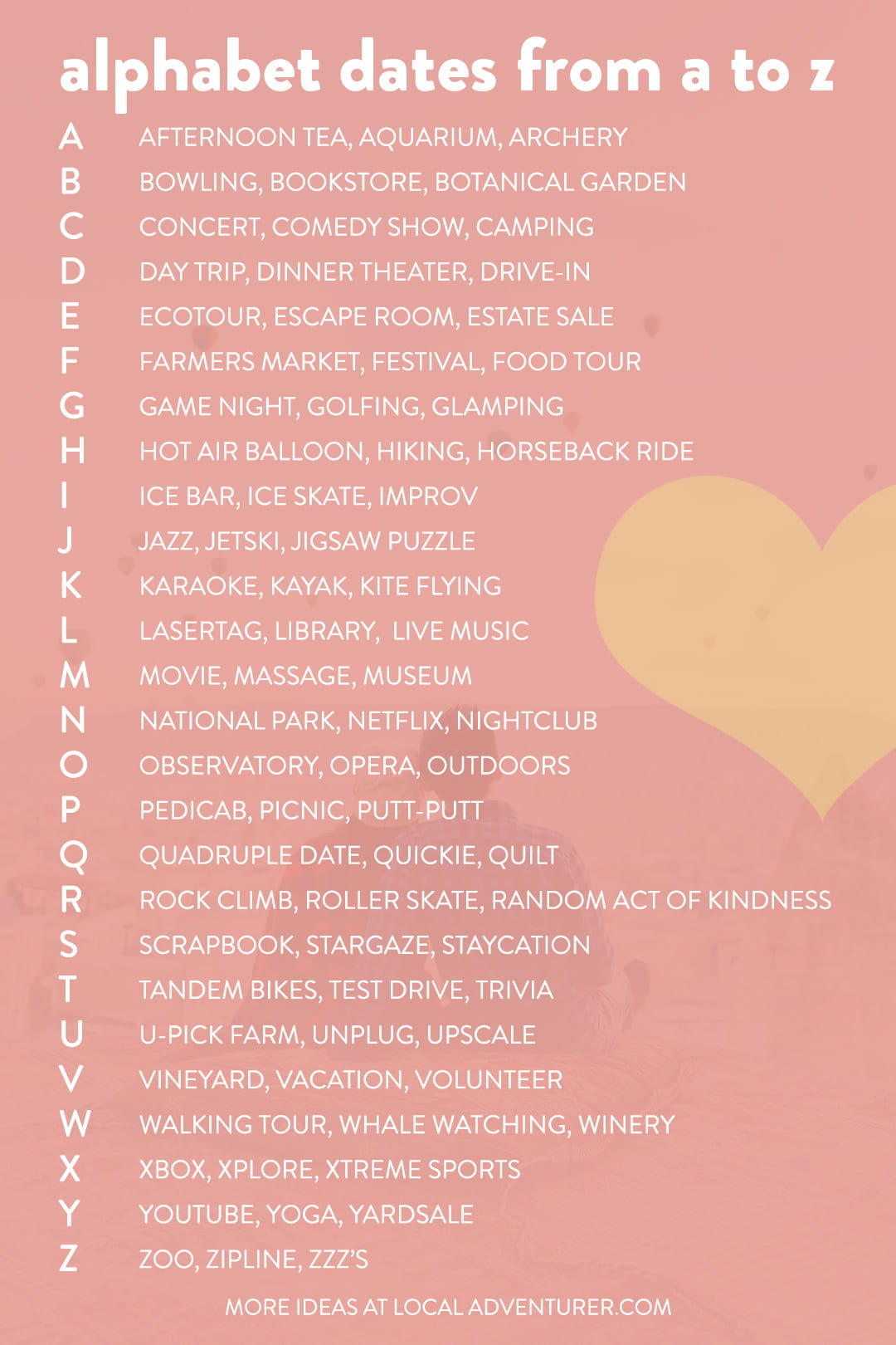 Alphabet Dating Ideas Creative Date Night Ideas From A Z