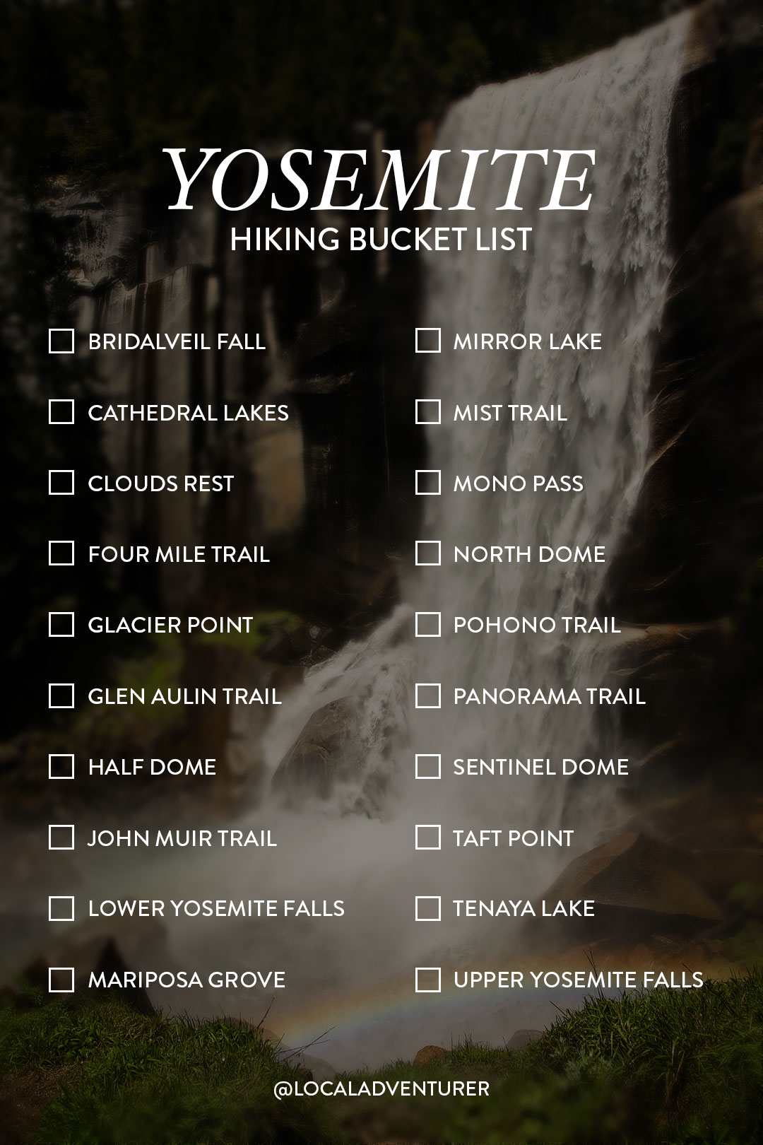 Yosemite National Park Hiking Trails Bucket List