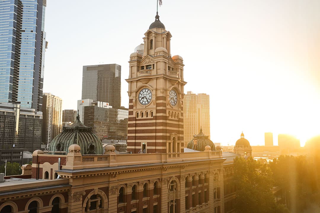 Flinders Street Railway Station at Sunset