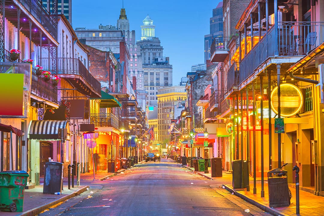 bourbon street new orleans + best places to visit in december in usa